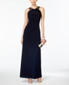 Xscape Ruched Beaded Halter Gown