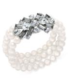 Charter Club Silver-tone Imitation Pearl & Crystal Stretch Bracelet, Created For Macy's