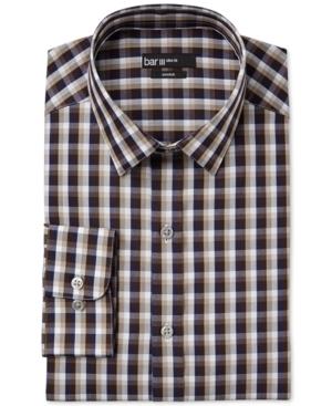 Bar Iii Slim-fit Navy Brown Faded Check Dress Shirt, Only At Macy's