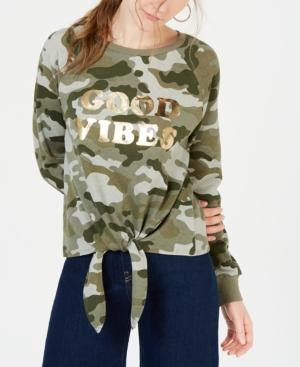 Rebellious One Juniors' Good Vibes Tie-front Sweatshirt