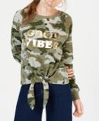Rebellious One Juniors' Good Vibes Tie-front Sweatshirt