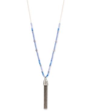 Kenneth Cole New York Two-tone Blue Beaded Tassel Long Length Pendant Necklace