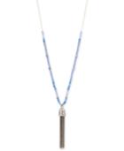 Kenneth Cole New York Two-tone Blue Beaded Tassel Long Length Pendant Necklace