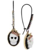Betsey Johnson Two-tone Skull Cameo Pink Crystal Drop Earrings