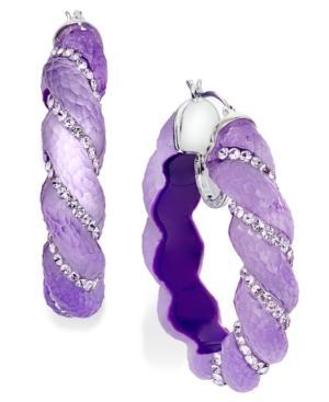 Sis By Simone I Smith Platinum Over Sterling Silver Earrings, Crystal And Purple Lucite Hoop Earrings