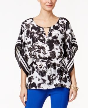 Thalia Sodi Printed Belted Capelet Top, Only At Macy's