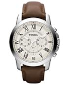 Fossil Men's Chronograph Grant Brown Leather Strap Watch 44mm Fs4735