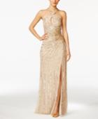 Adrianna Papell Sequined Halter Gown