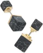 Inspired Life Gold-tone Black Stone Cube Front And Back Earrings