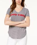 Hybrid Juniors' Striped Good Vibes Graphic T-shirt