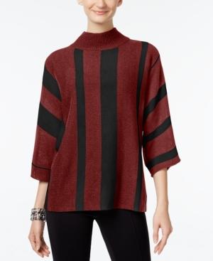 Ny Collection Mock-neck Striped Sweater