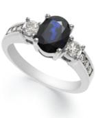14k White Gold Ring, Sapphire (1-1/2 Ct. T.w.) And Diamond (1/2 Ct. T.w.) Oval Ring