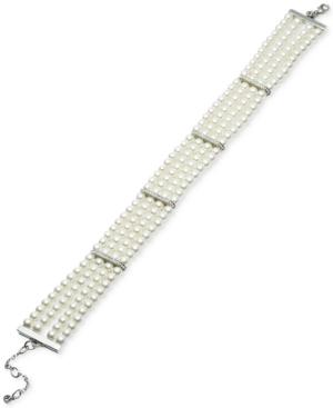 Carolee Silver-tone Pave & Imitation Pearl Multi-row Choker Necklace