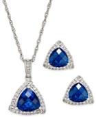 Lab-created Blue Sapphire (3 Ct. T.w.) And White Sapphire (1/3 Ct. T.w.) Pendant Necklace And Matching Stud Earrings In Sterling Silver