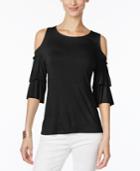 Inc International Concepts Petite Ruffle-sleeve Cold-shoulder Top, Only At Macy's