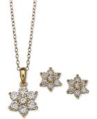 Giani Bernini Cubic Zirconia Flower Pendant Necklace And Stud Earrings Set In 18k Gold-plated Sterling Silver, Only At Macy's