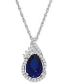 Lab-created Sapphire (2-3/8 Ct. T.w.) And White Sapphire (1/4 Ct. T.w.) Teardrop Pendant Necklace In Sterling Silver