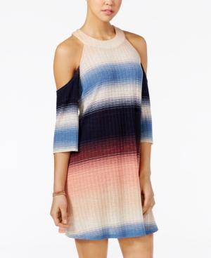 Be Bop Juniors' Printed Rib-knit Cold-shoulder Dress