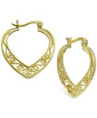 Filigree Heart Hoop Earrings In 18k Gold-plated Sterling Silver