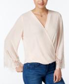 Bcx Juniors' Lace-trim Faux-wrap Top