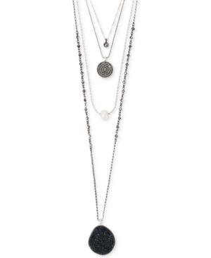 Lucky Brand Two-tone Crystal, Druzy Stone & Imitation Pearl Multi-layer Necklace, 17-1/2' + 2 Extender
