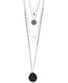 Lucky Brand Two-tone Crystal, Druzy Stone & Imitation Pearl Multi-layer Necklace, 17-1/2' + 2 Extender