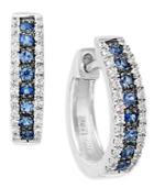 14k White Gold Sapphire (1/4 Ct. T.w.) And Diamond (1/8 Ct. T.w.) Hoop Earrings