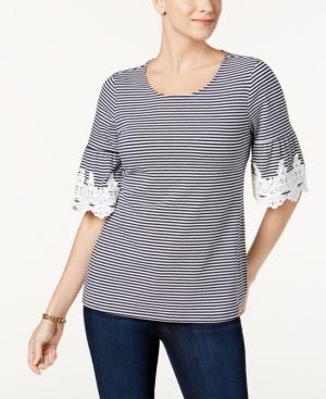 Charter Club Striped Crochet-detail Top, Created For Macy's