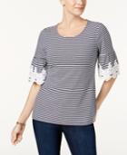 Charter Club Striped Crochet-detail Top, Created For Macy's
