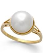Cultured Freshwater Pearl (9mm) Button Ring In 14k Gold