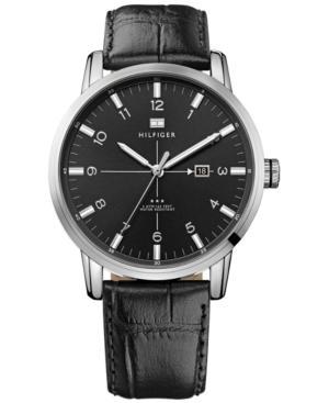 Tommy Hilfiger Men's Black Croco-embossed Leather Strap Watch 44mm 1710330