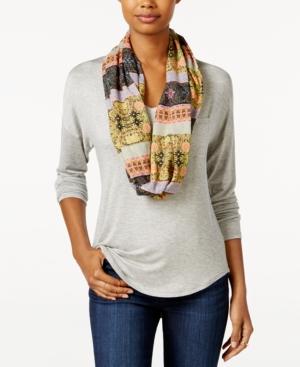 Belle Du Jour Juniors' V-neck Top With Printed Scarf