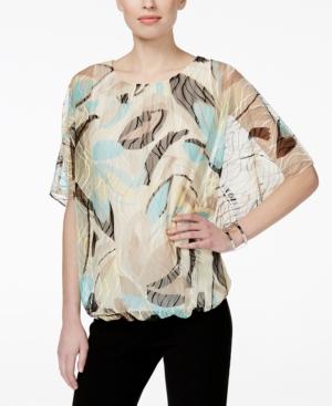 Alfani Printed Mesh Blouson Petite Top, Only At Macy's