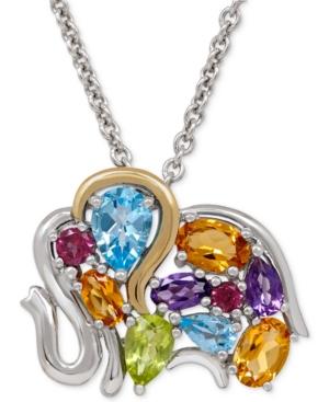 Multi-gemstone Elephant Pendant Necklace (3-1/4 Ct. T.w.) In Sterling Silver And 14k Gold-plated Sterling Silver