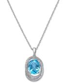 Blue Topaz (2-1/4 Ct. T.w.) & Diamond (1/5 Ct. T.w.) Pendant Necklace In 14k White Gold