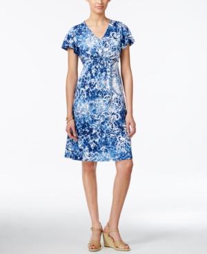 Ny Collection Petite Printed Twist-front Dress