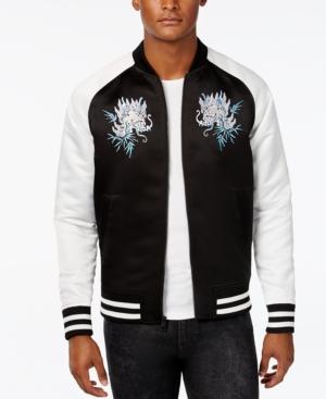 Guess Men's Floral Embroidered Sateen Varsity Jacket