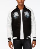 Guess Men's Floral Embroidered Sateen Varsity Jacket