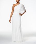 Adrianna Papell Beaded Tulle One-shoulder Gown