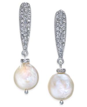 Inc International Concepts Silver-tone Pave And Imitation Pearl Drop Earrings, Only At Macy's