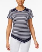 Alfred Dunner Petite Indigo Girls Lace-trim Striped Top