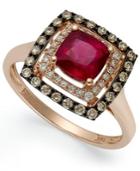 Red Velvet By Effy Ruby (1-3/8 Ct. T.w.) And Brown Diamond (1/4 Ct. T.w.) Square Ring In 14k Rose Gold
