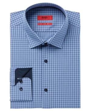 Hugo Men's Slim-fit Light Blue Mini Plaid Dress Shirt