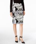 Calvin Klein Printed Metallic Pencil Skirt