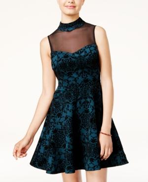 Trixxi Juniors' Flocked Illusion Fit & Flare Dress