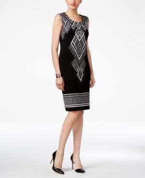 Jm Collection Petite Embellished Printed Sheath Dress, Created For Macy's