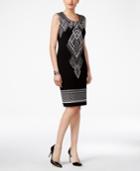 Jm Collection Petite Embellished Printed Sheath Dress, Created For Macy's