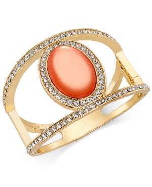 Inc International Concepts Gold-tone Large Oval Stone Pave Open Work Hinged Bangle Bracelet, Only At Macy's