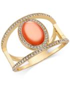 Inc International Concepts Gold-tone Large Oval Stone Pave Open Work Hinged Bangle Bracelet, Only At Macy's