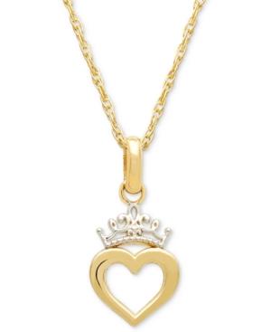 Disney Children's Two-tone Heart & Tiara 15 Pendant Necklace In 14k Gold